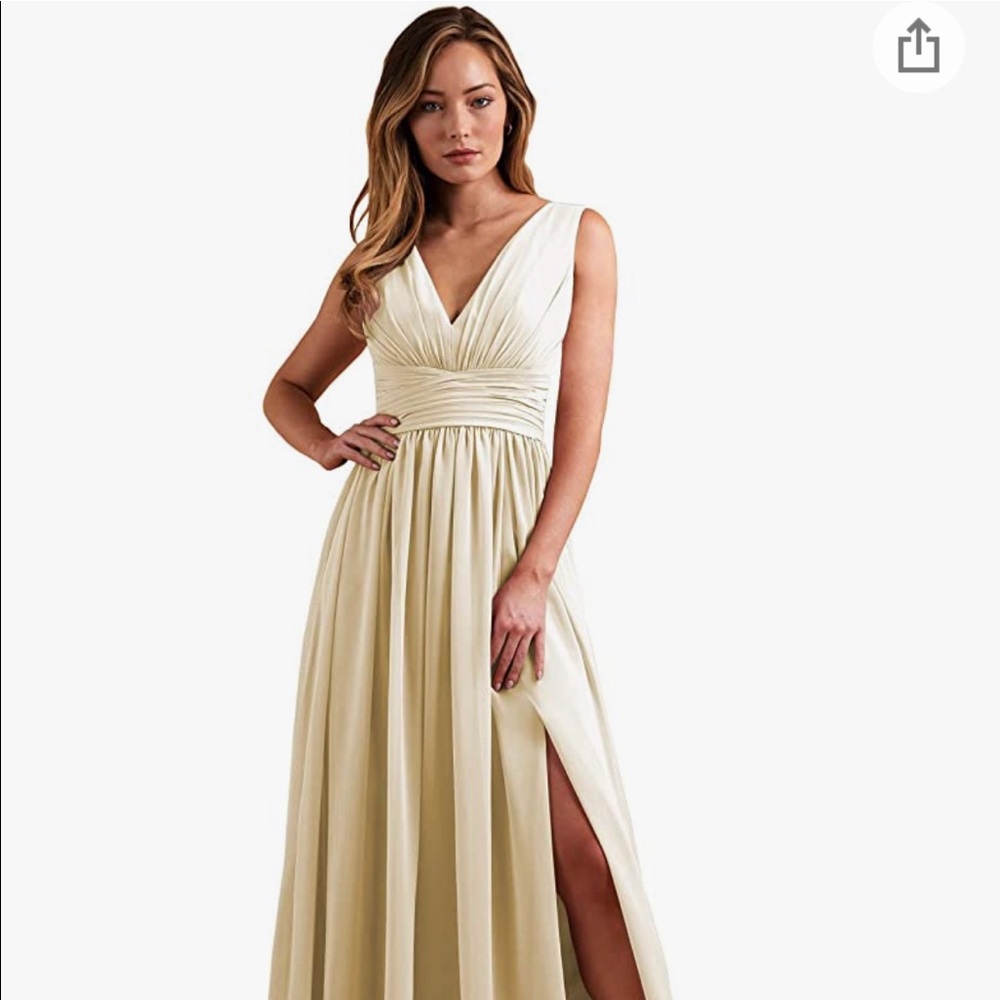 Women's V-Neck Ruched Chiffon Dress w/Slit